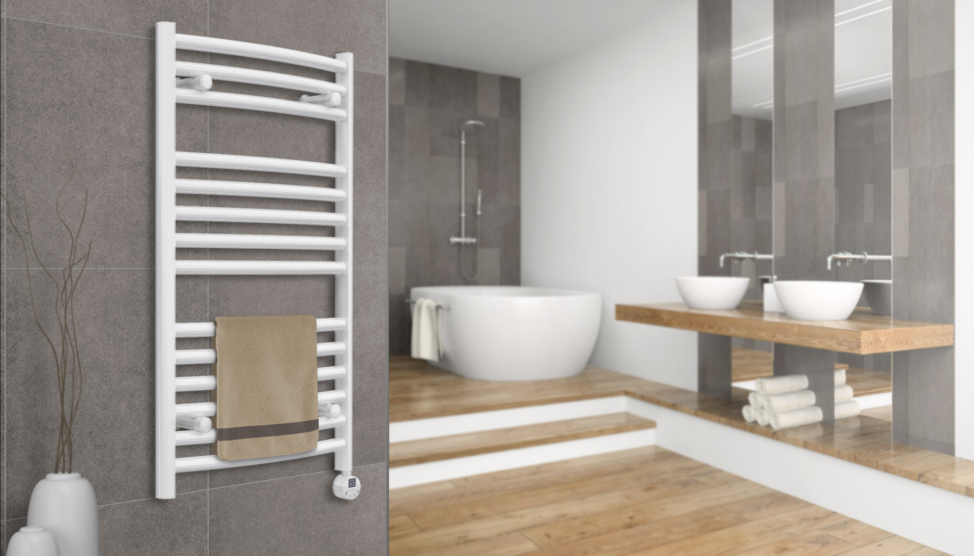 Anschauungsbild eines Badradiators inklusive Rondo M von Hometherm